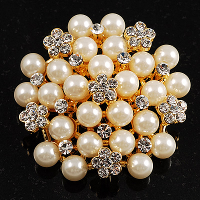 Ivory Glass Pearl Corsage Brooch main view alternative views