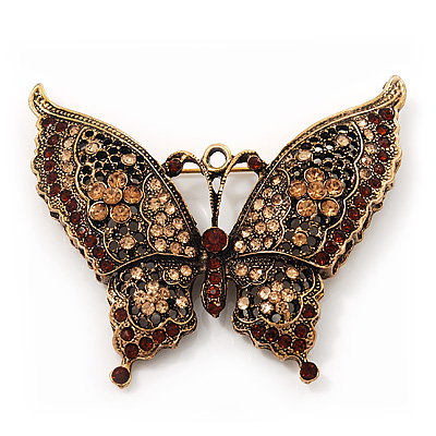 Large Emerald/Grass Green Crystal 'Butterfly' Brooch In
