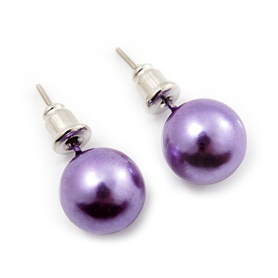 Pearl Earings on Purple Lustrous Faux Pearl Stud Earrings  Silver Tone Metal    9mm