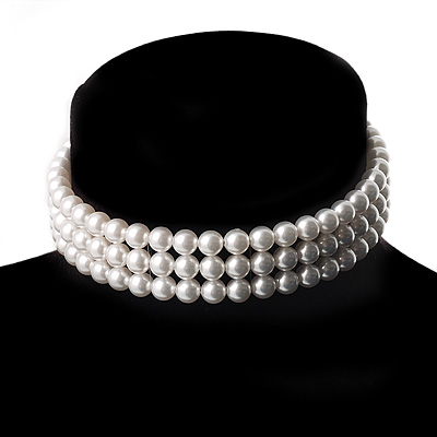 3 Tier Faux Pearl Collar Necklace Snow White N00512 