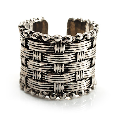 silver wide band rings. Burn Silver Wide Band Weaved